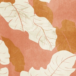 tropical abstract palm leaf foliage - peach and golden