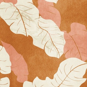 tropical abstract palm leaf foliage - gold and peach