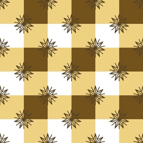 Christmas Check with Stars- Golden Brown Flax White- Large Scale