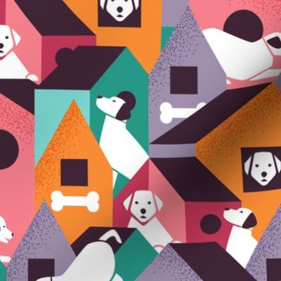 Woof City- Color Block Bauhaus Dogs- Colorful- Regular Scale