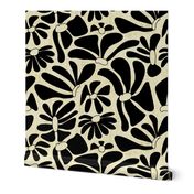 Retro Whimsy Daisy- Flower Power on Eggshell - Black Floral- Large Scale