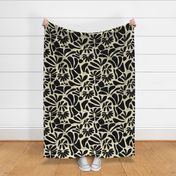 Retro Whimsy Daisy- Flower Power on Eggshell - Black Floral- Large Scale
