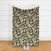 Retro Whimsy Daisy- Flower Power on Black - Eggshell Yellow Floral- Large Scale