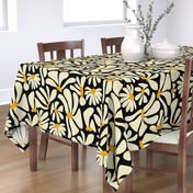 Retro Whimsy Daisy- Flower Power on Black - Eggshell Yellow Floral- Large Scale