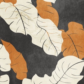 tropical abstract palm leaf foliage - charcoal black and golden