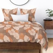 tropical abstract palm leaf foliage -  mushroom brown and apricot