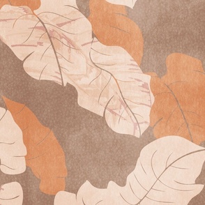 tropical abstract palm leaf foliage -  mushroom brown and apricot