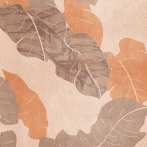 tropical abstract palm leaf foliage - soft mushroom brown and apricot