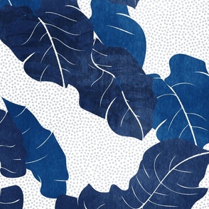 tropical foliage -tropical abstract palm leaf foliage - monochrome white and blue