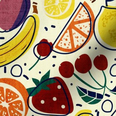 Fruitilicious-Mixed Fruit Collage- Mod Papercut- Rainbow- Large Scale