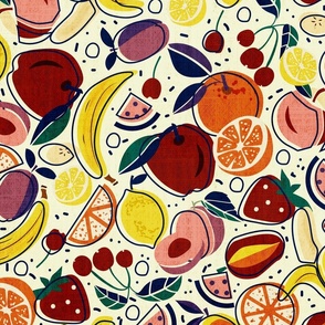 Fruitilicious-Mixed Fruit Collage- Mod Papercut- Rainbow- Large Scale