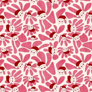 Santa Cat Retro Whimsy Daisy- Pink Flower Power on Seashell - Christmas Floral- Regular Scale