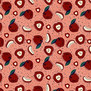 Fruitilicious- Apple Fruit Collage- Mod Papercut- Red on Salmon- Regular Scale