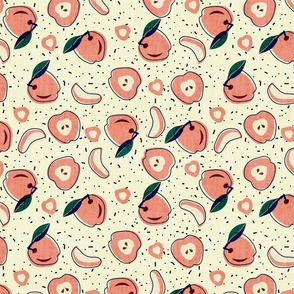 Fruitilicious- Apple Fruit Collage- Mod Papercut- Salmon on Eggshell- Regular Scale