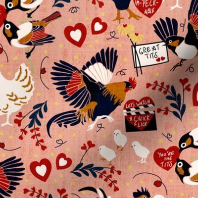 Cheeky Valentine- Cocks and Tits- Bird Puns- Linen Salmon- Regular Scale