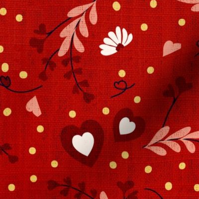 Cheeky Valentine- Heart Flowers- Poppy Red- Large Scale