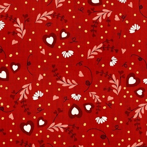 Cheeky Valentine- Heart Flowers- Poppy Red- Large Scale