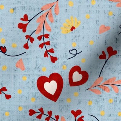 Cheeky Valentine- Heart Flowers- Linen Baby Blue- Large Scale