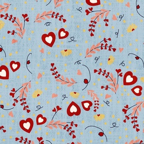 Cheeky Valentine- Heart Flowers- Linen Baby Blue- Large Scale