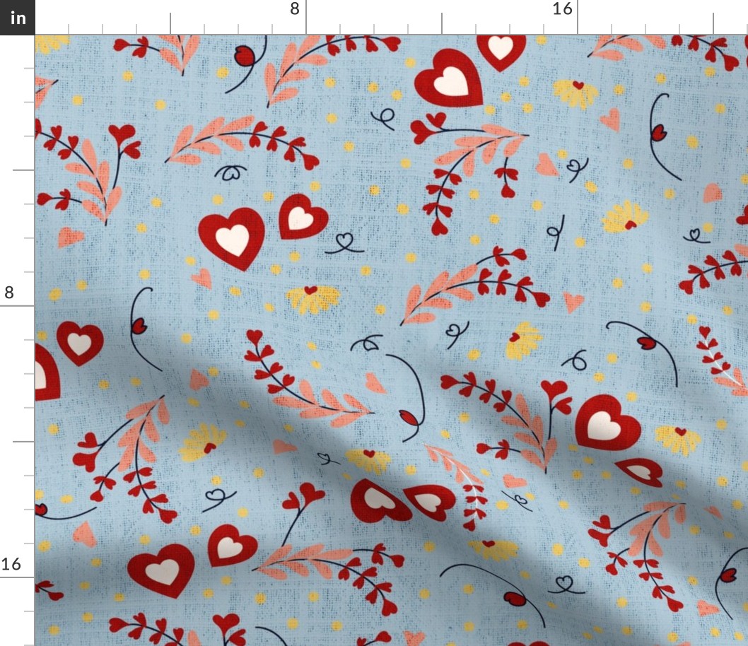 Cheeky Valentine- Heart Flowers- Linen Baby Blue- Large Scale