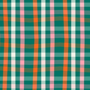 Favorite Time of the Year-  Mid Century Checks Plaid- Retro Christmas- Merry and Bright- Pink Orange Green- Large Scale