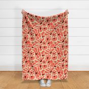 Retro Whimsy Heart Daisy- Flower Power on Eggshell - Coral Red Floral- Large Scale