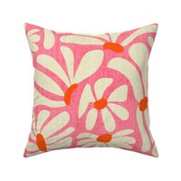 Retro Whimsy Daisy- Flower Power on Pink - Orange Eggshell Floral- Large Scale