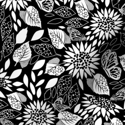 Hope- Nature meets Science- Sunflower Garden Paradise- Black and White- Regular Scale