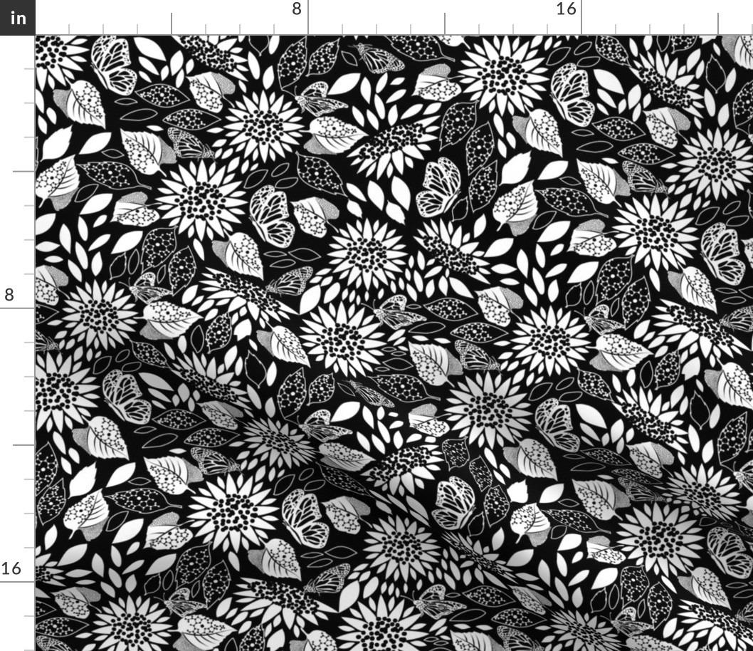 Hope- Nature meets Science- Sunflower Garden Paradise- Black and White- Regular Scale