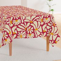 Retro Whimsy Daisy- Flower Power on Viva Magenta- Eggshell Floral- Large Scale