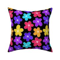 Sketched Rainbow Flowers - Black