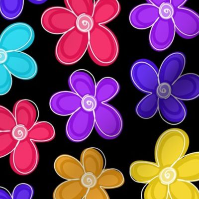 Sketched Rainbow Flowers - Black