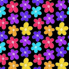 Sketched Rainbow Flowers - Black