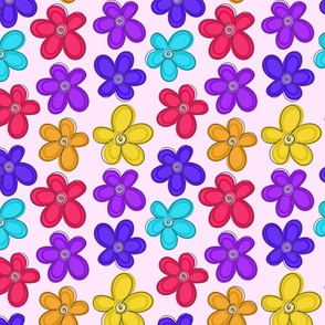 Sketched Rainbow Flowers - Pink