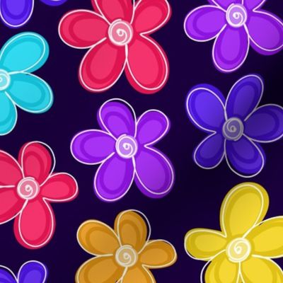 Sketched Rainbow Flowers - Purple