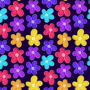 Sketched Rainbow Flowers - Purple