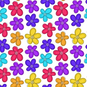 Sketched Rainbow Flowers - White