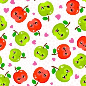 Large Scale You Are The Apple Of My Eye Red and Green Kawaii Face Apples