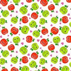 Small Scale You Are The Apple Of My Eye Red and Green Kawaii Face Apples