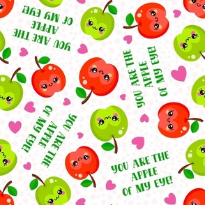 Large Scale You Are The Apple Of My Eye Red and Green Kawaii Face Apples