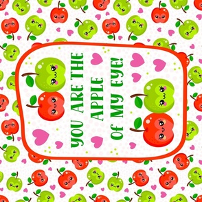 Large 27x18 Fat Quarter Panel You Are the Apple of My Eye Kawaii Face Fruit for Wall Hanging or Tea Towel
