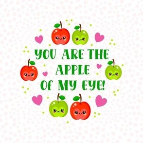 4" Circle Panel You Are the Apple of My Eye Kawaii Face Fruit for Quilt Square Potholder or Embroidery Hoop