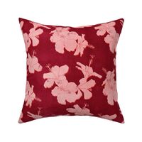 tropical hibiscus block print - rusty red and pink blush