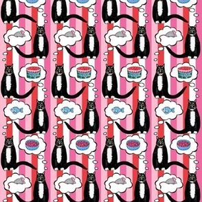 cats dream fabric on pink and red stripe by Magenta Rose Designs