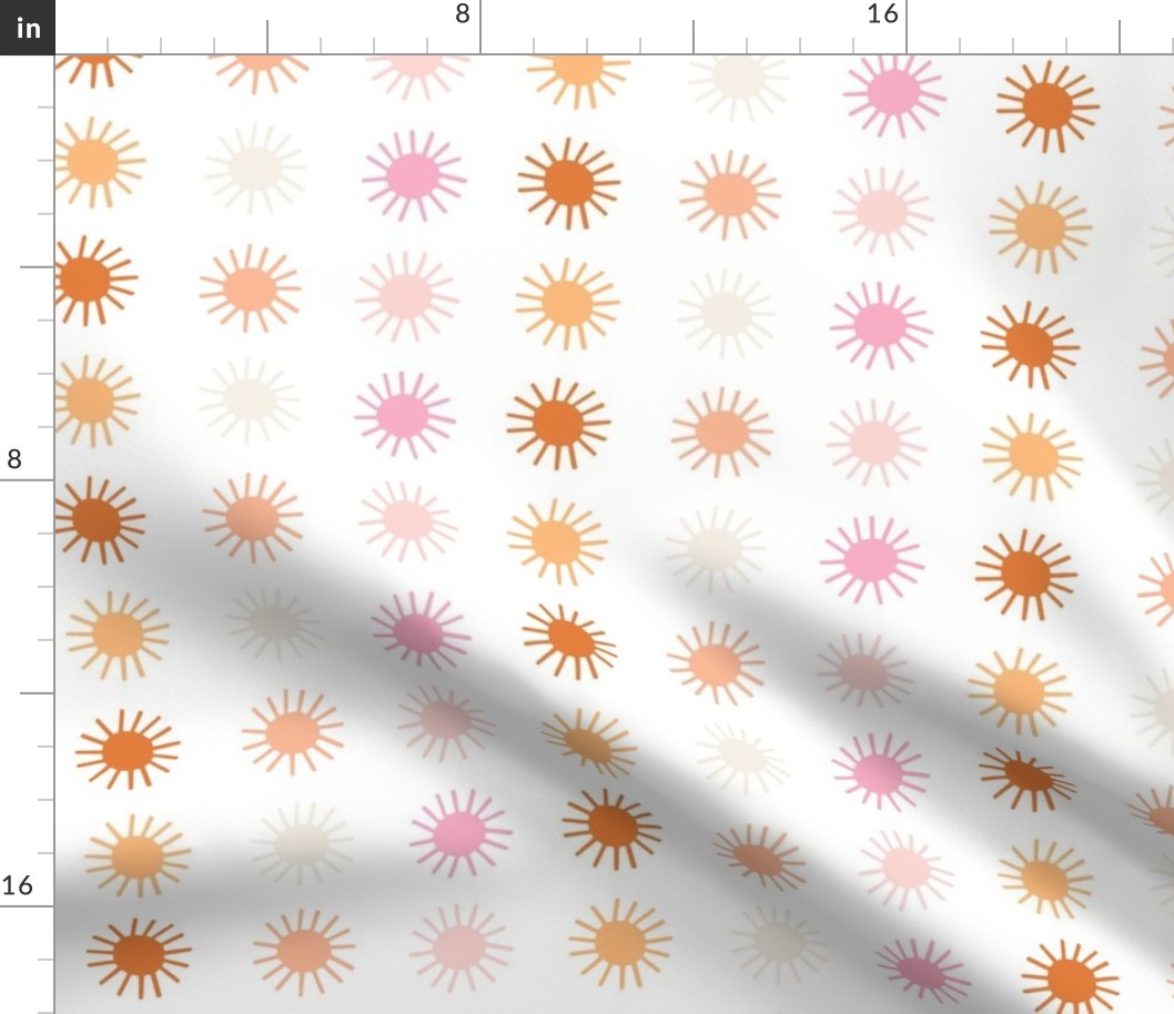 suns: sunburst, beach umbrella, pink sparkle, tangy, buff, pink razz