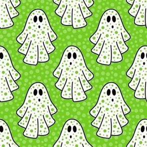 Medium Scale Friendly Polkadot Ghosts in Lime Green