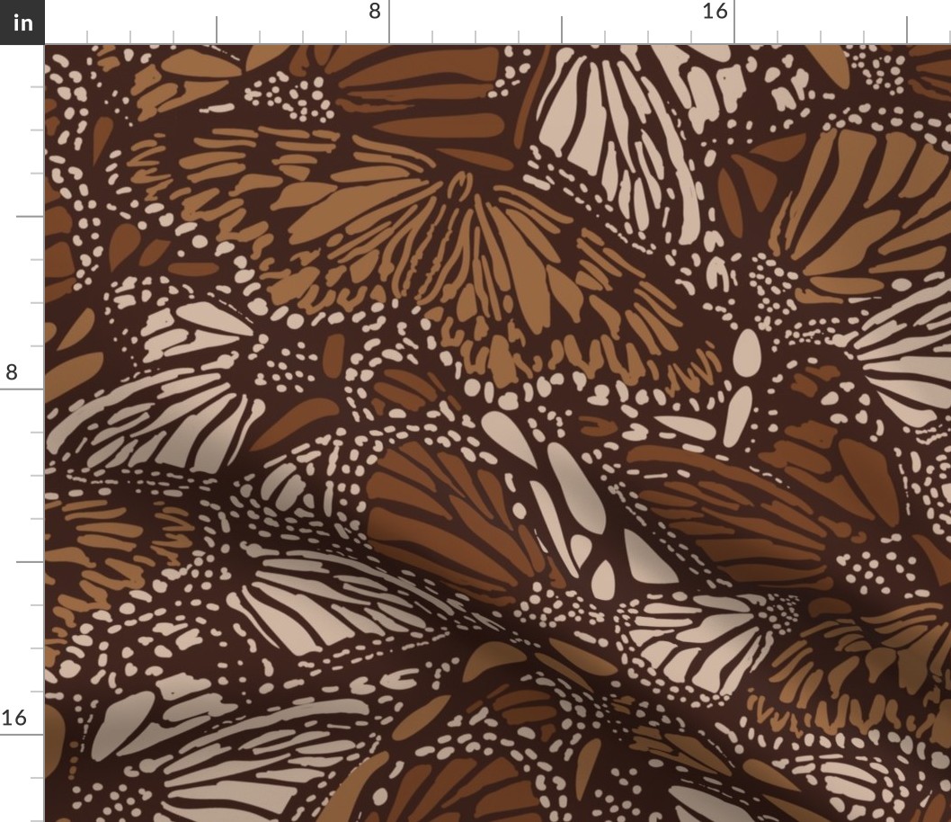 Boho Feathers- Monarch Butterfly- Earth Tones- Large Scale