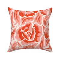 Neo Retro Poppy- Flower Power on Seashell- Orange Melon Blush Pink Mosaic Floral- Large Scale