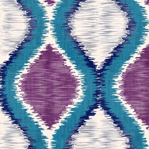 Neo Retro Teardrop- Ikat Ogee in Teal Blue Purple Seashell Navy- Jumbo Large Scale