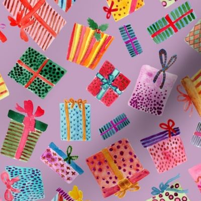 Christmas gifts / LightPurple - Watercolor presents colorful